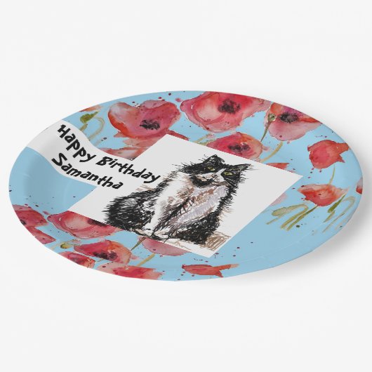 Tuxedo Katze Liebe Girls Pappteller (Schrägansicht)