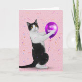 Tuxedo Katze mit Birthday Balloon Card Karte (Vorderseite)