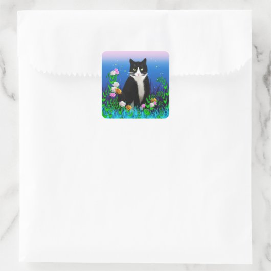Tuxedo Katze mit Blume Aufkleber (Tasche)