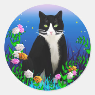 Tuxedo Katze mit Blume Aufkleber