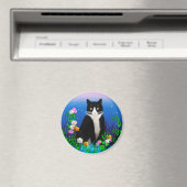 Tuxedo Katze mit Blume Magnet (In Situ (Geschirrspüler))
