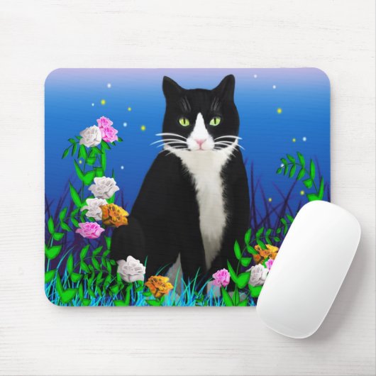 Tuxedo Katze mit Blume Mousepad (Mit Mouse)