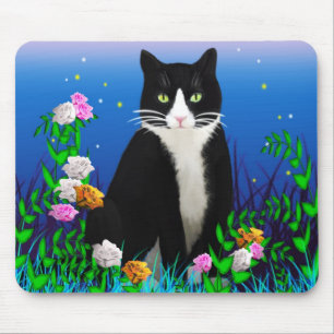Tuxedo Katze mit Blume Mousepad