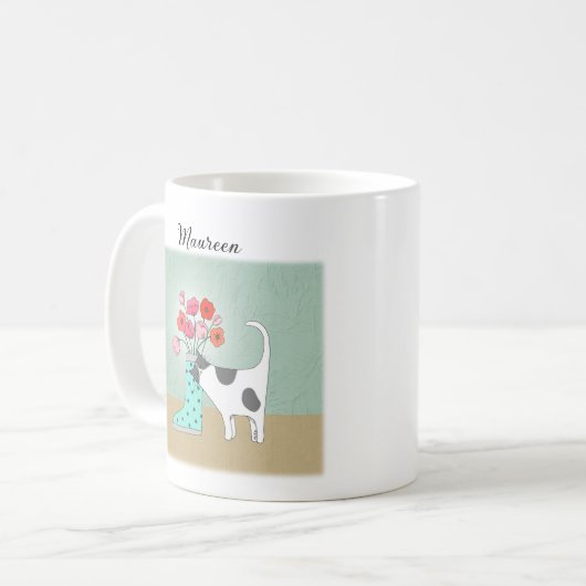 Tuxedo Katze mit Blume Niedlich Cat Lover Individu Kaffeetasse (Vorderseite Links)