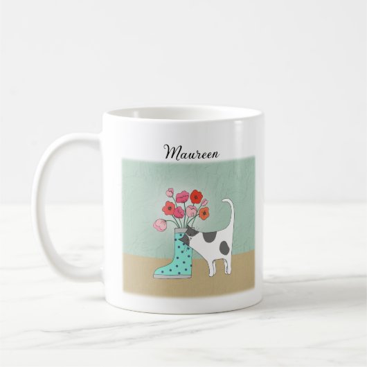 Tuxedo Katze mit Blume Niedlich Cat Lover Individu Kaffeetasse (Links)