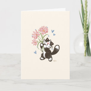 Tuxedo-Katze mit Blumen - Maurice Karte