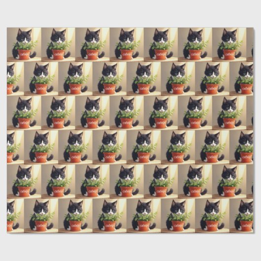 Tuxedo-Katze mit Catnip-Pflanze Geschenkpapier (Flach)