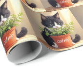 Tuxedo-Katze mit Catnip-Pflanze Geschenkpapier (Rolleneckpunkt)