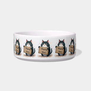 Tuxedo Katze mit Dankeschön unterschreiben Napf