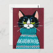 Tuxedo Katze mit einem hässlichen Sweater Gemälde Postkarte (Vorne/Hinten)