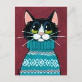 Tuxedo Katze mit einem hässlichen Sweater Gemälde Postkarte (Vorderseite)