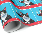 Tuxedo-Katze mit Glas Rotwein Geschenkpapier (Rolleneckpunkt)