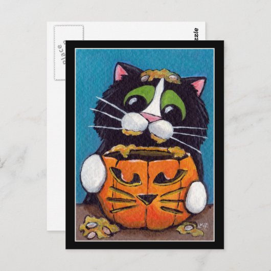 Tuxedo Katze mit Halloween Pumpkin Postkarte (Vorne/Hinten)