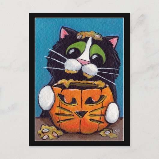 Tuxedo Katze mit Halloween Pumpkin Postkarte (Vorderseite)