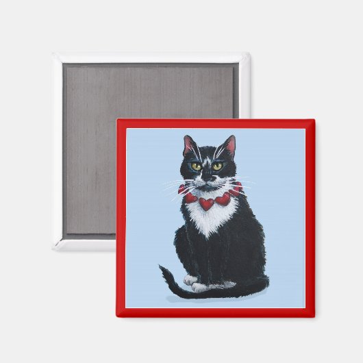 Tuxedo Katze mit Herz Magnet (Vorderseite/Rückseite)