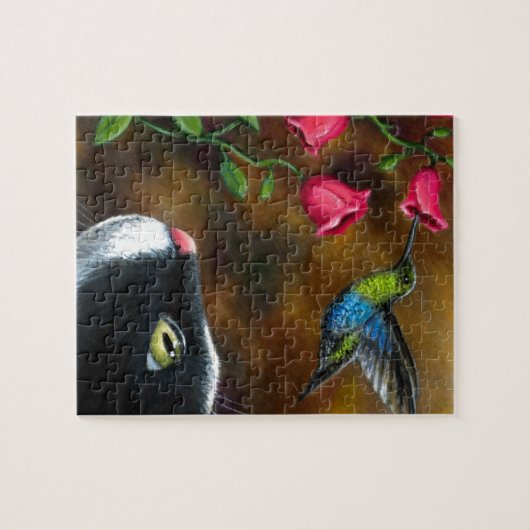Tuxedo Katze mit Hummingbird Katze 571 Puzzle (Horizontal)