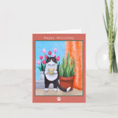 Tuxedo Katze mit Kaffee Geburtstag Karte (Vorderseite)