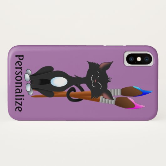 Tuxedo Katze mit künstlerischen Pinseln Case-Mate iPhone Hülle (Rückseite (Horizontal))