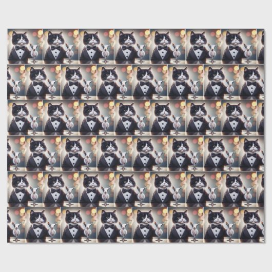 Tuxedo Katze mit Martini-Cocktail Geschenkpapier (Flach)