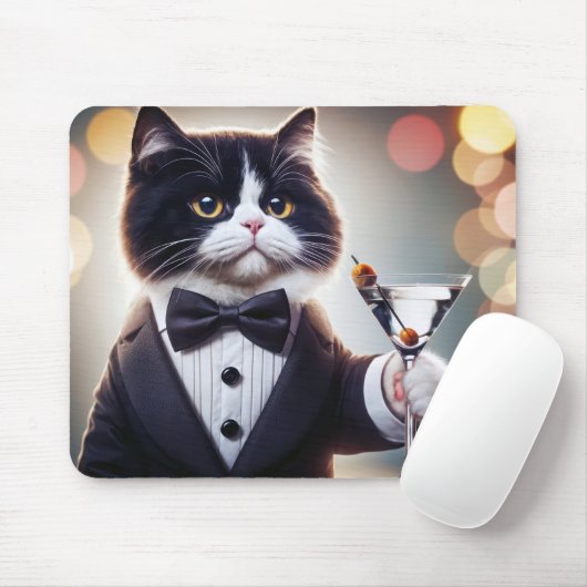 Tuxedo Katze mit Martini-Cocktail Mousepad (Mit Mouse)