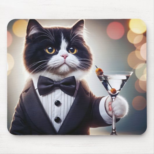 Tuxedo Katze mit Martini-Cocktail Mousepad (Vorne)