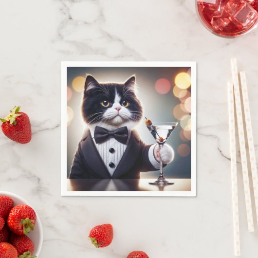 Tuxedo Katze mit Martini-Cocktail Serviette (Beispiel)