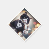 Tuxedo Katze mit Martini-Cocktail Serviette (Ecke)