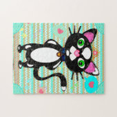 Tuxedo Katze mit Mausspielzeug Puzzle (Horizontal)