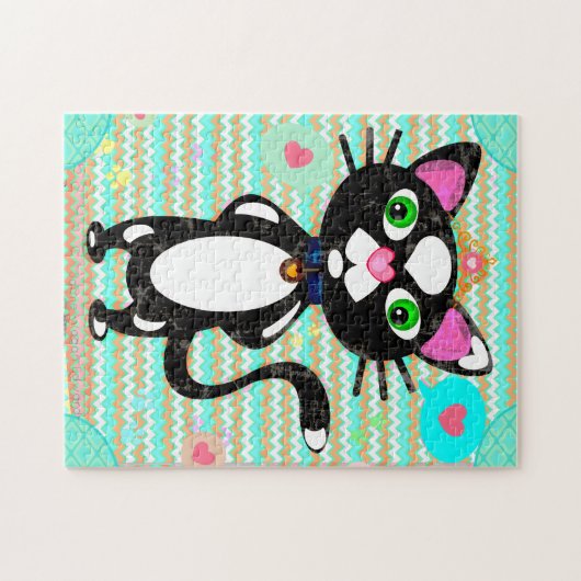 Tuxedo Katze mit Mausspielzeug Puzzle (Horizontal)