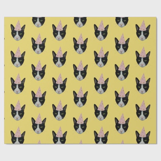 Tuxedo-Katze mit Party-Hut Geschenkpapier (Flach)
