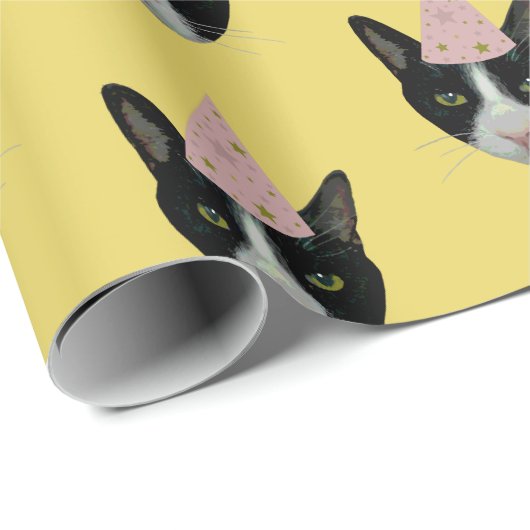 Tuxedo-Katze mit Party-Hut Geschenkpapier (Rolleneckpunkt)