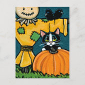Tuxedo Katze mit Pumpkin und Scarecrow Illustratio Postkarte (Vorderseite)