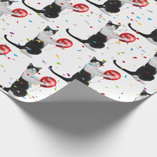 Tuxedo Katze mit Red Birthday Balloon Geschenkpapier (Ecke)