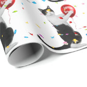 Tuxedo Katze mit Red Birthday Balloon Geschenkpapier (Rolleneckpunkt)