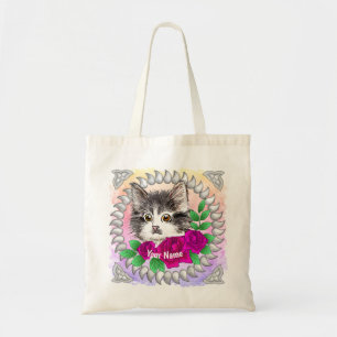 Tuxedo-Katze mit rosa Rosen  Tragetasche