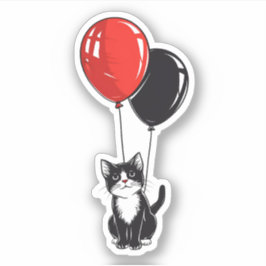 Tuxedo Katze mit roten und schwarzen Balloons Aufkleber