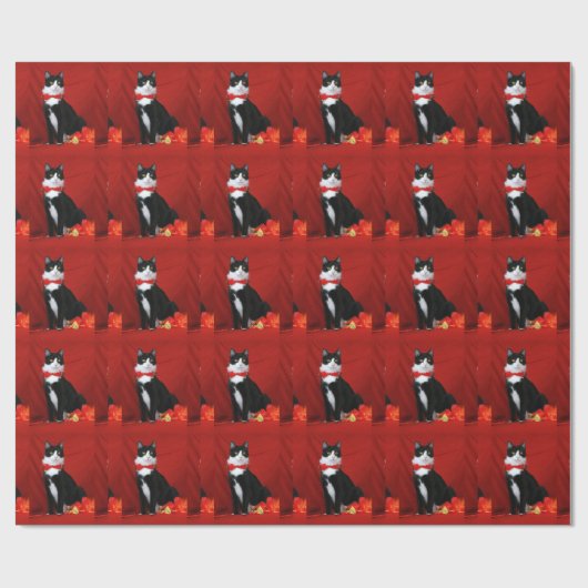Tuxedo-Katze mit roter Bogen-Krawatte Geschenkpapier (Flach)