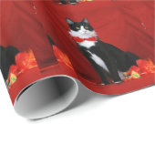 Tuxedo-Katze mit roter Bogen-Krawatte Geschenkpapier (Rolleneckpunkt)