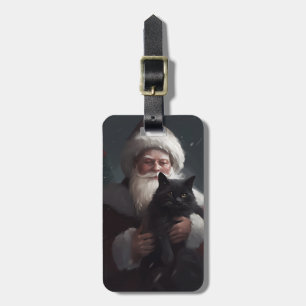 Tuxedo-Katze mit Santa Claus Festive Weihnachten Gepäckanhänger