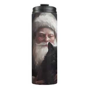 Tuxedo-Katze mit Santa Claus Festive Weihnachten Thermosbecher