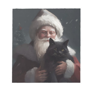 Tuxedo-Katze mit Santa Claus festliches Weihnachte Notizblock