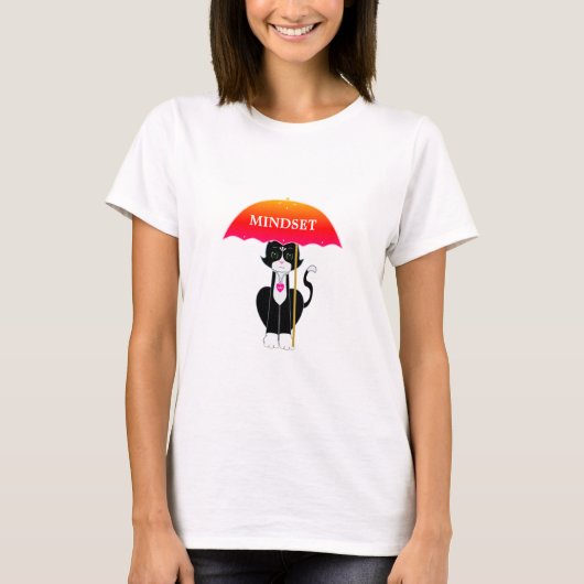 Tuxedo Katze mit Schirm T-Shirt (Vorderseite)