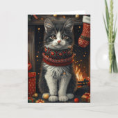 Tuxedo Katze mit Weihnachtsgeschenken Kamin Karte (Vorderseite)