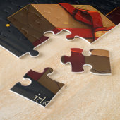 Tuxedo Katze mit Weihnachtsgeschenken Kamin Puzzle (Seite)