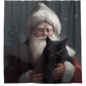 Tuxedo Katze mit Weihnachtsmann Weihnachten Duschvorhang (Vorderseite)