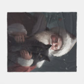 Tuxedo Katze mit Weihnachtsmann Weihnachten Fleecedecke (Vorderseite (Horizontal))