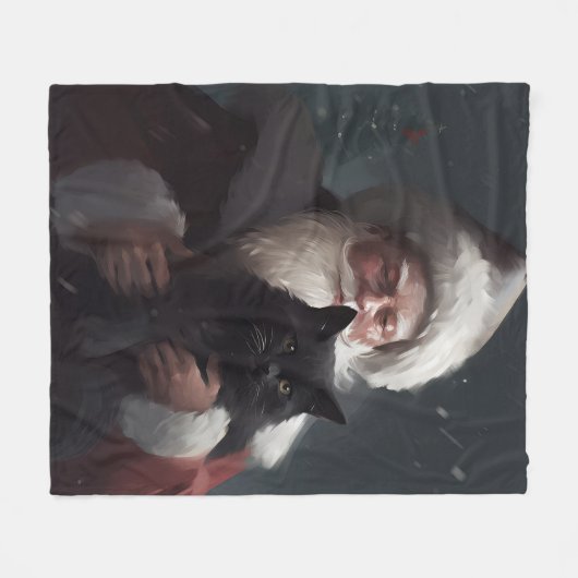 Tuxedo Katze mit Weihnachtsmann Weihnachten Fleecedecke (Vorderseite (Horizontal))