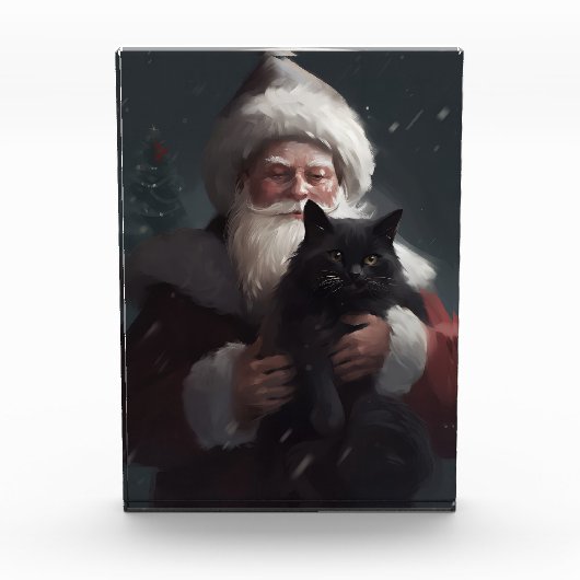 Tuxedo Katze mit Weihnachtsmann Weihnachten Fotoblock (Vorderseite)