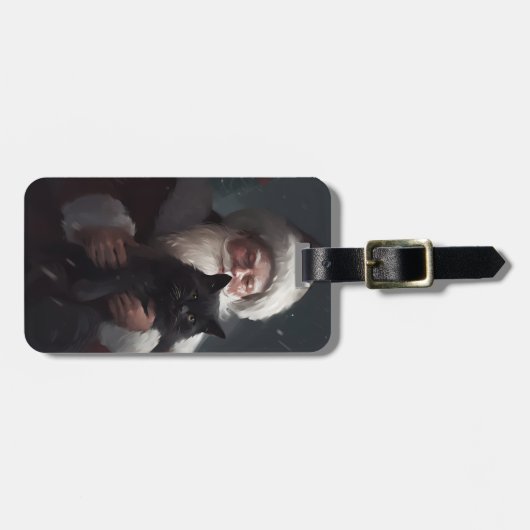 Tuxedo Katze mit Weihnachtsmann Weihnachten Gepäckanhänger (Vorderseite horizontal)