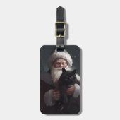 Tuxedo Katze mit Weihnachtsmann Weihnachten Gepäckanhänger (Vorderseite vertikal)